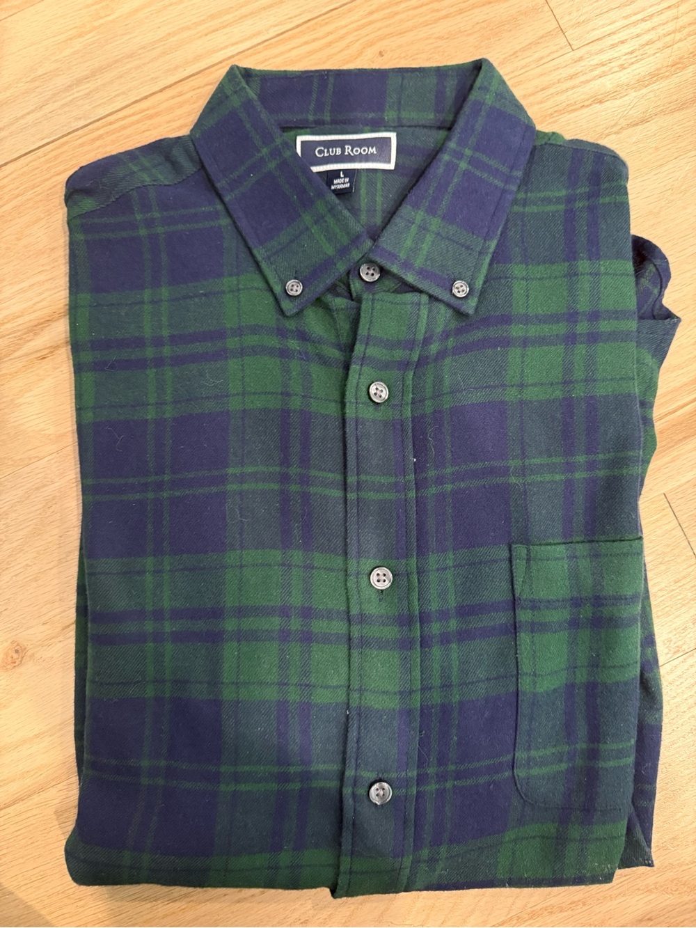 Club Room Navy and Green Plaid Button-Down Shirt
